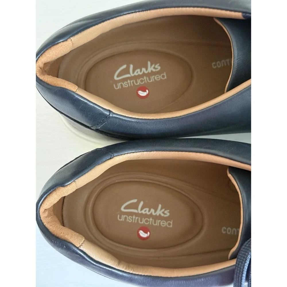 New Clarks Men's Un Costa Unstructured Lace Up Navy Blue Leather Shoes Size 12